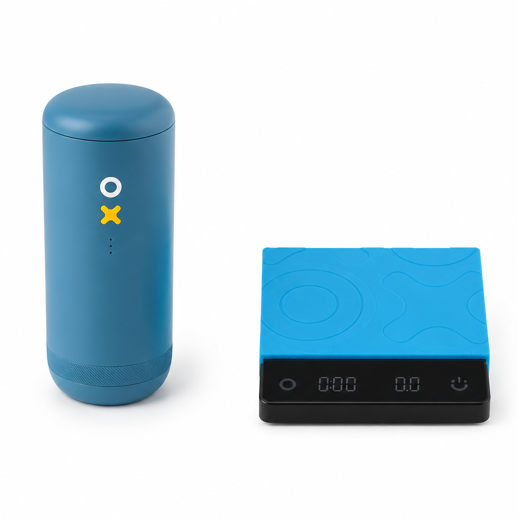Nuttii Blue Coffee Bundle – Grinding OX Electric Grinder & Piccolo Scale