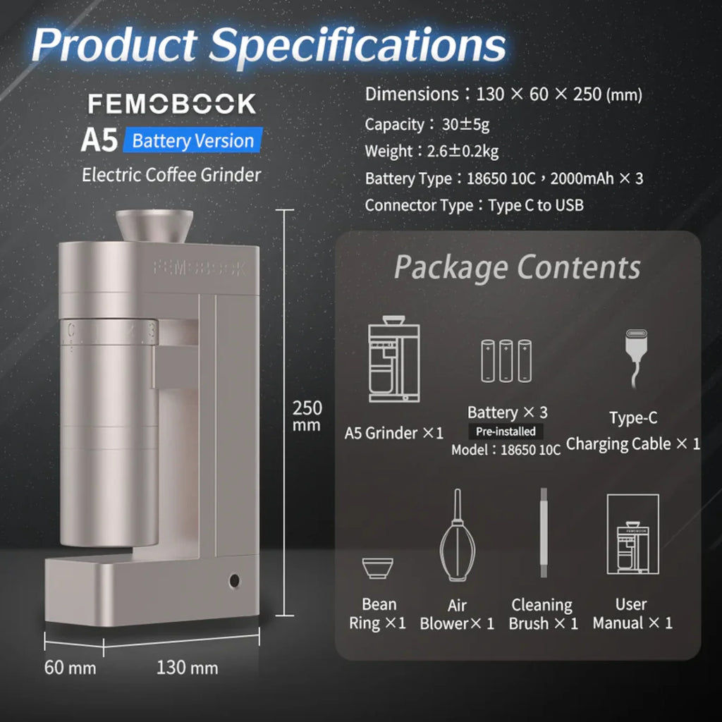 Femobook A5 Electric Coffee Grinder-Battery version