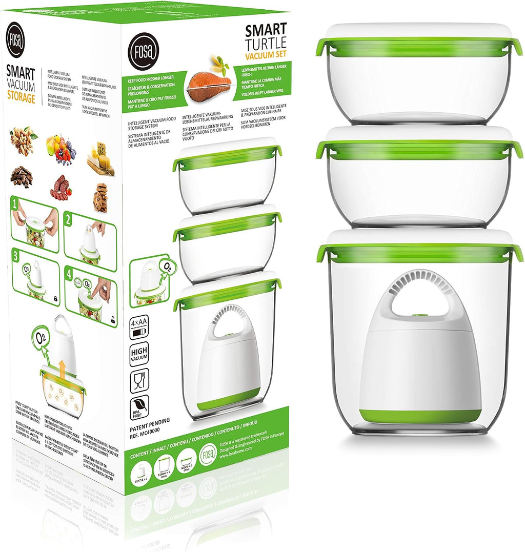 FOSA Vacuum Food Storage Starter Set – Turtle Pump + 3 Containers