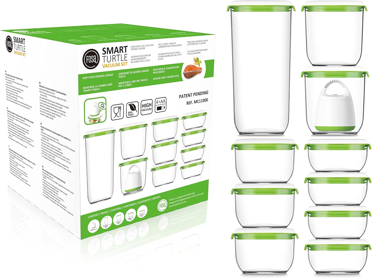 FOSA Vacuum Food Storage Deluxe Set – Pump + 10 Containers