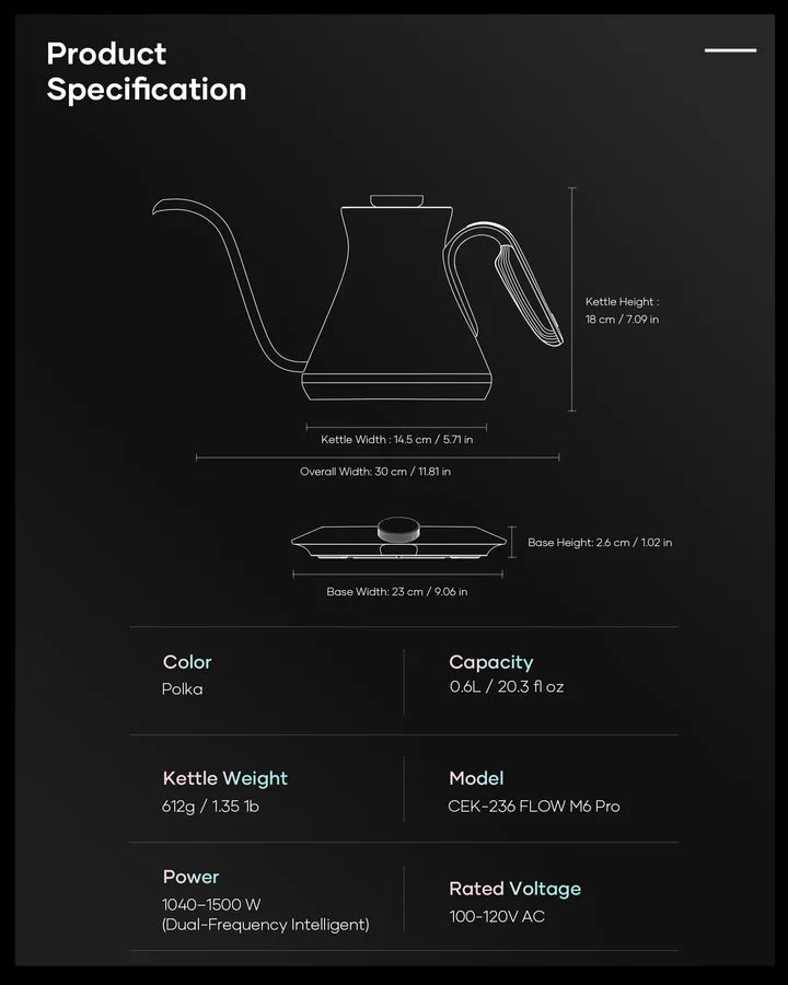 Cocinare Color-Changing Collection Polka Electric Kettle