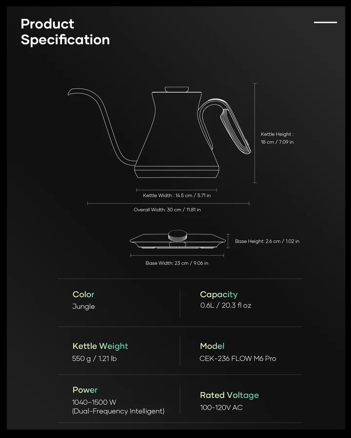 Cocinare FLOW M6 Pro Jungle Color-Changing Electric Kettle